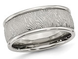 Men's Stainless Steel 9mm Textured Wedding Band Ring with Rounded Ridge